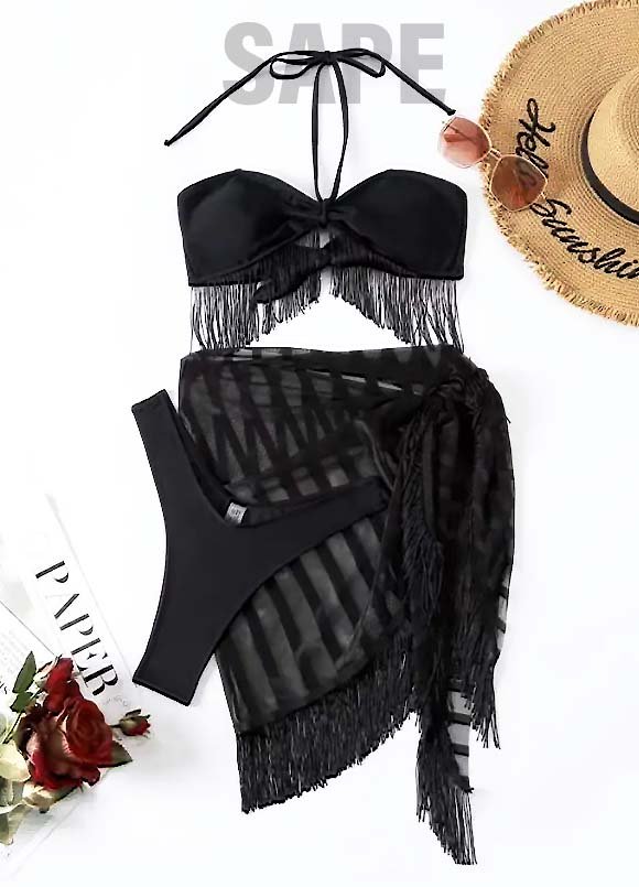 ROPA DE BAÑO 3 piezas negro con pareo NAHASOMI